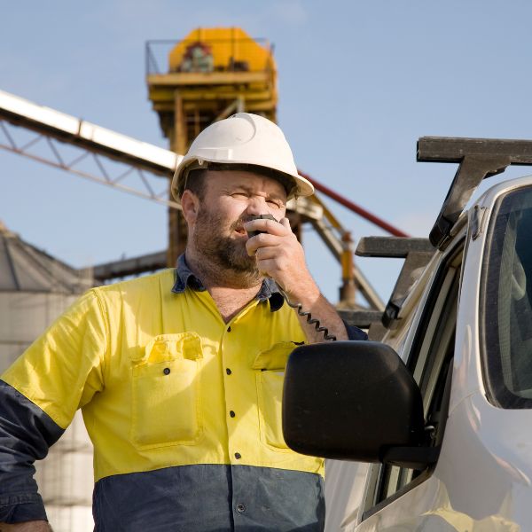Contractor on a radio