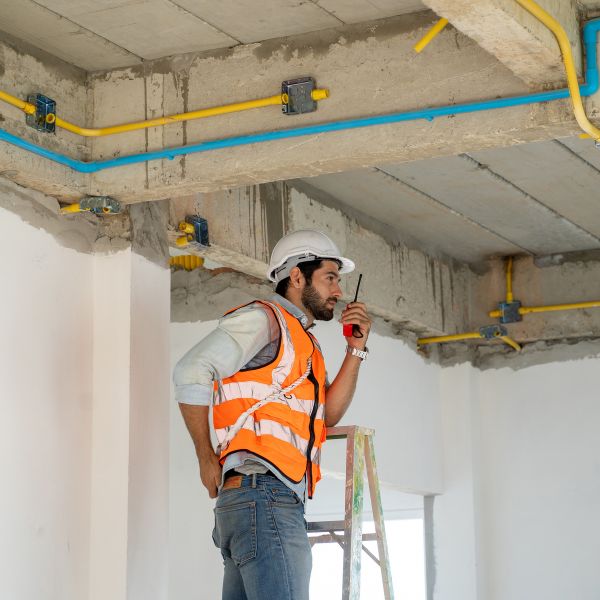 Contractor on a radio