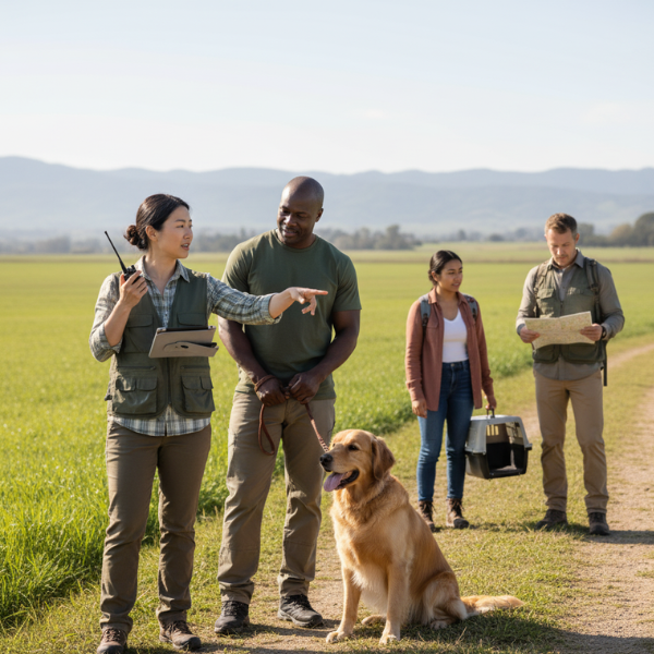 Animal rescuers with a dog