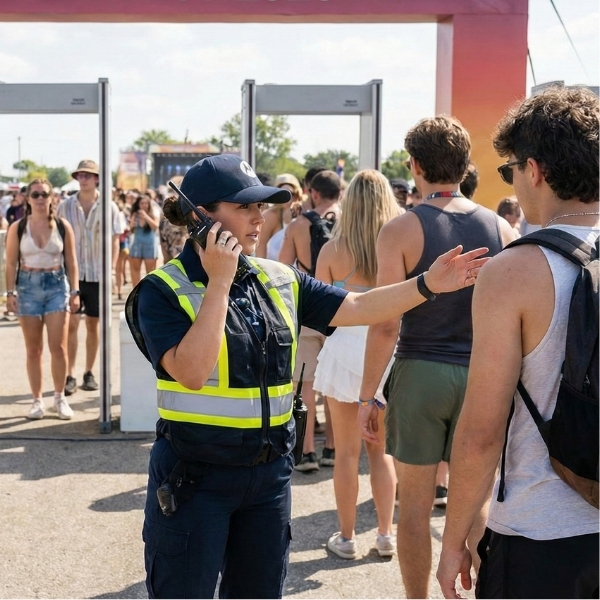 security guards at a festival entrance